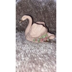 Vintage BeeBe California  Porcelain Swan Trinket Floral With Gold Accents Stamp!